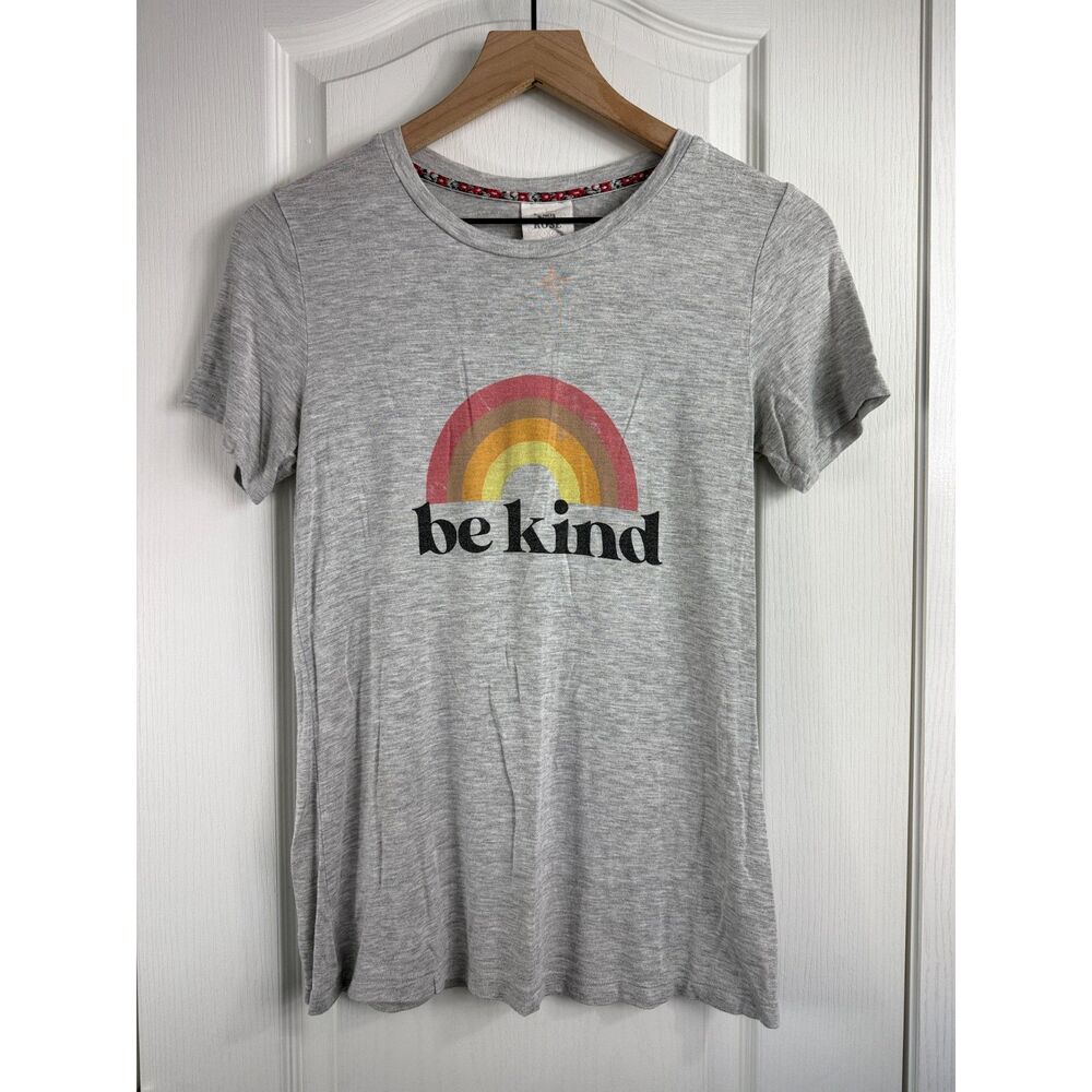Knox Rose Be Kind Rainbow Graphic Short Sleeve Tee Gray Women's Size S Small